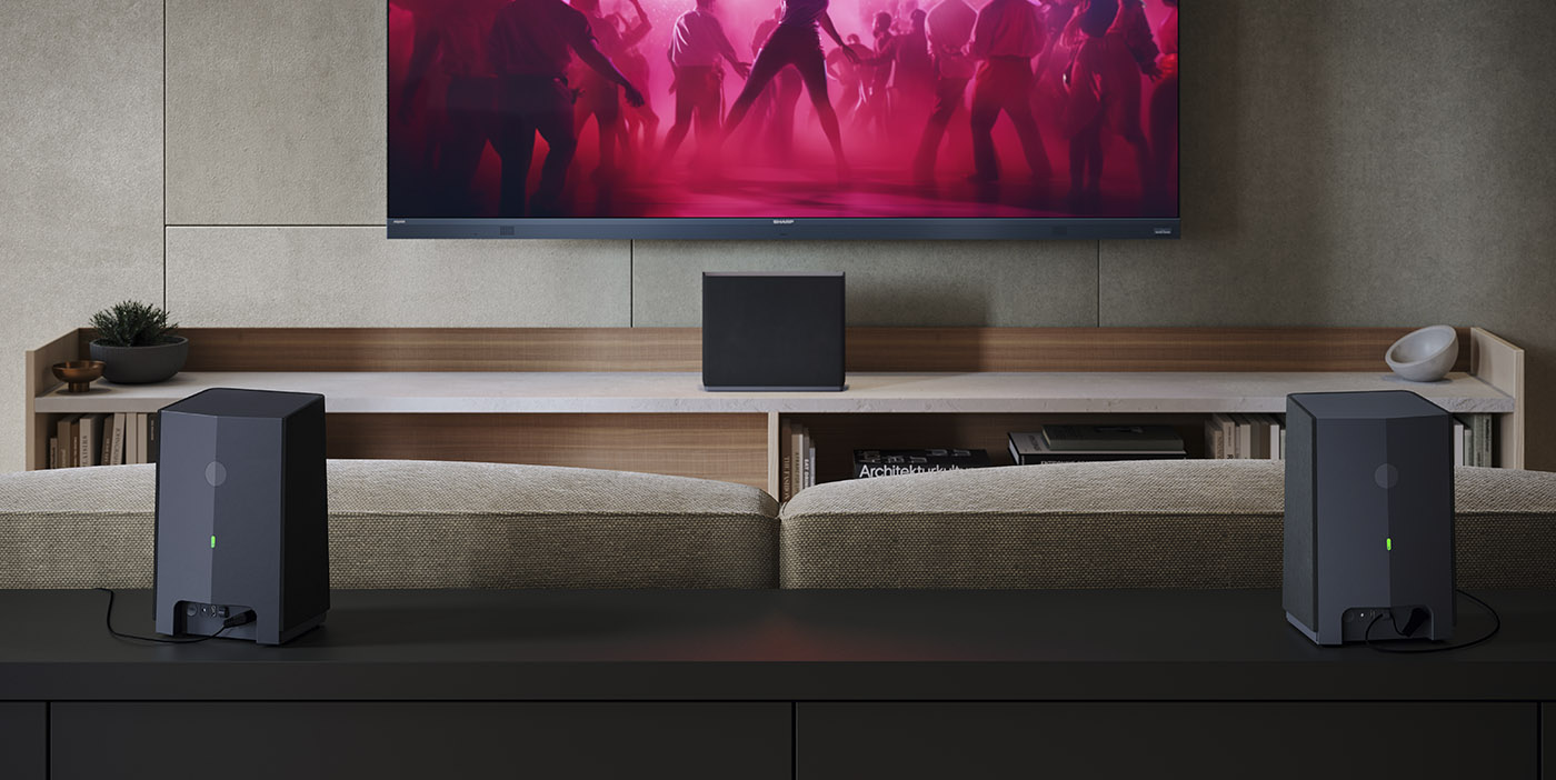 Bezprzewodowy dźwięk przestrzenny Dolby Atmos z Sharp Aquos Wireless Surround-2