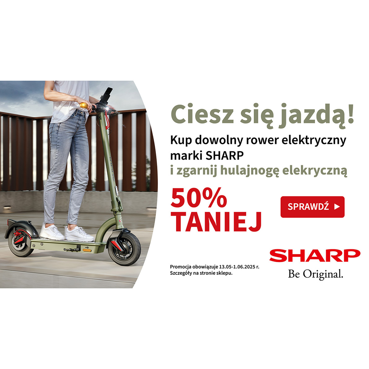50 proc. rabatu na hulajnogę elektryczną przy zakupie e-roweru Sharp